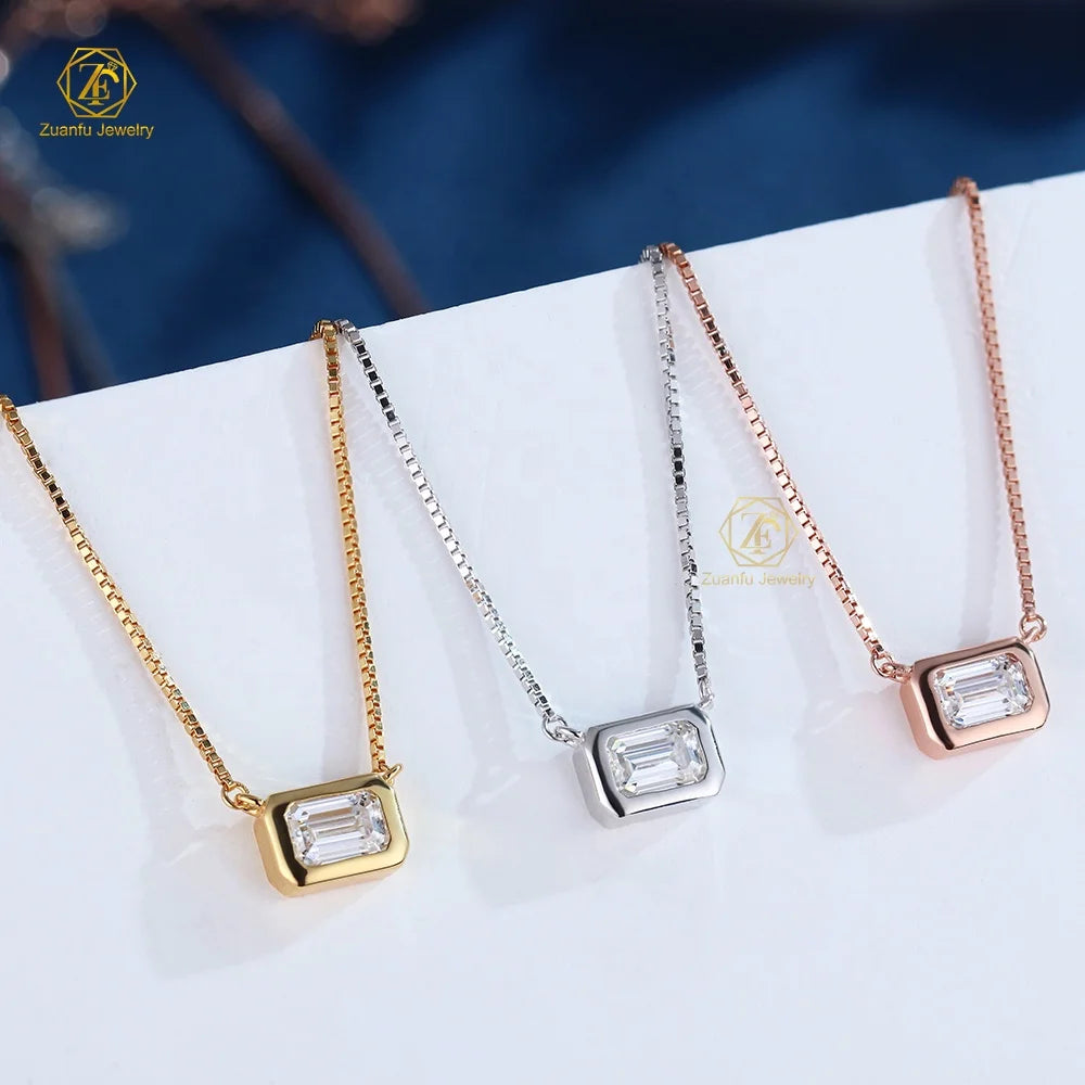 Emerald Moissanite Diamond Choker Necklace 925 Silver Plated Real Gold Necklace Jewelry for Women Girls