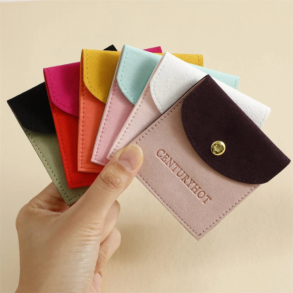 PUPPYSEW Custom 1.4mm Thick Fabric Microfiber Jewelry Pouches Jewelry Packaging Button Bags Jewelry Pouch with Logo Custom