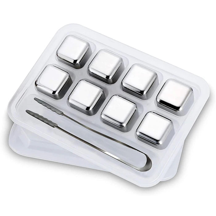 Reusable Whiskey Chilling Stones Stainless Steel Ice Cubes with Tongs and Storage Box