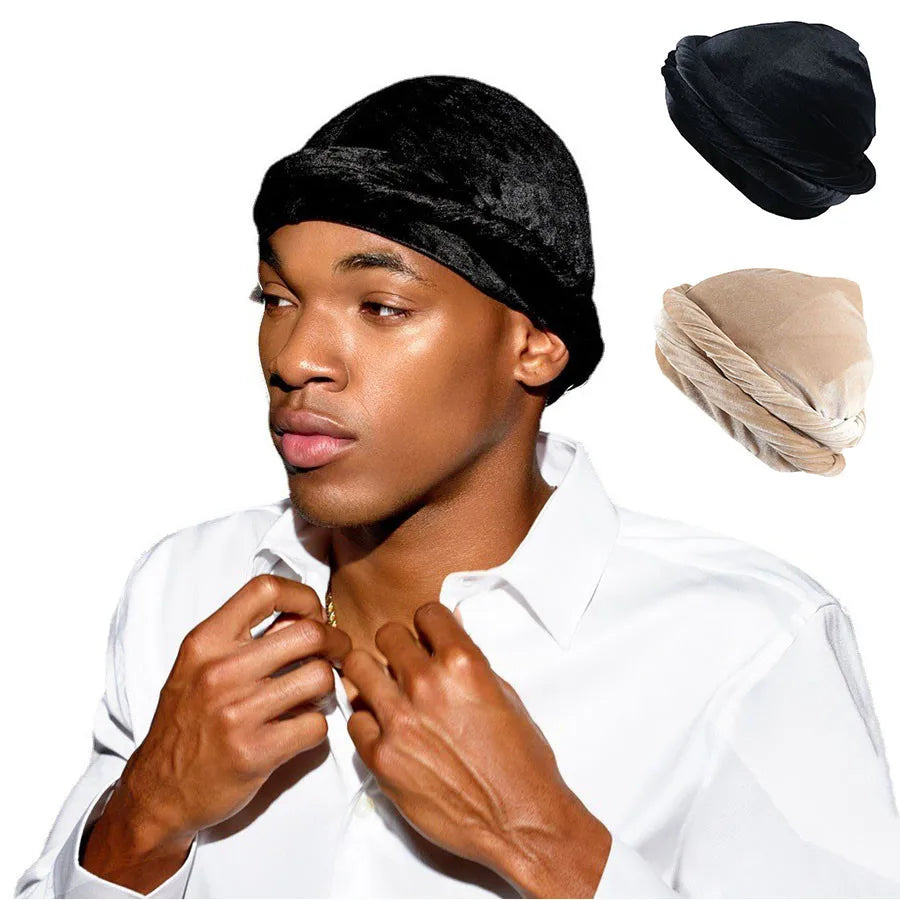Factory Price Fast Shipping Design Silky Satin Lined Men's Suede Turban Velvet Headwrap Long Braids Band