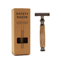 Wholesale Men's Safety Razor with Long Bamboo Handles Stainless Steel Blades-Twin Blade Design Black/Silver
