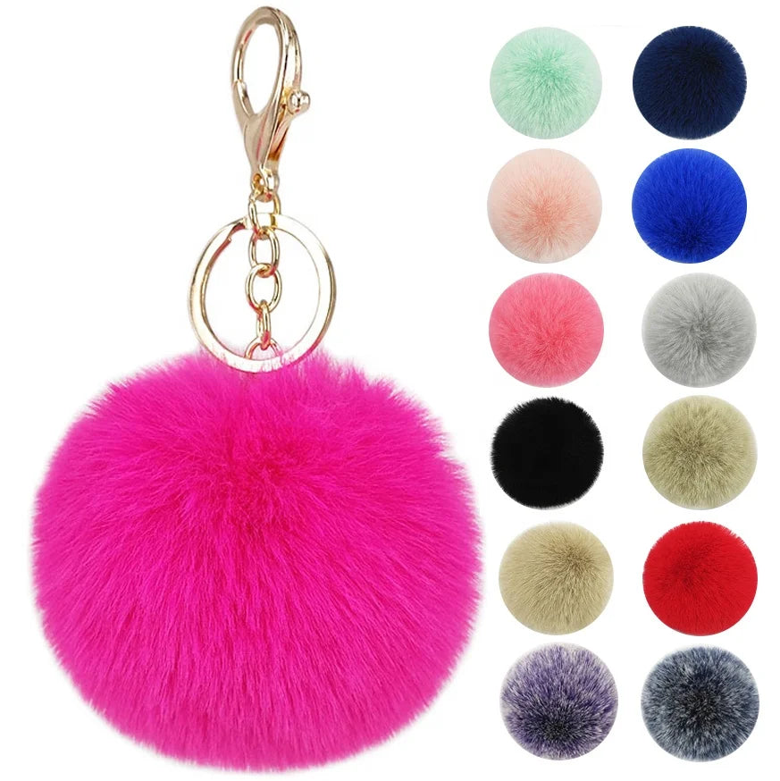 Wholesale Bulk Bag Charms Multicolor 8cm Big Rabbit Fur Ball Pom Pom Keychain for Women