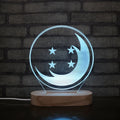 Lovely Star and Moon Style 3d Optical Illusion Led Wood Base Lamp Business Gift Lamp