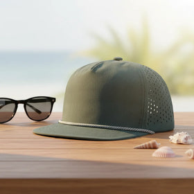 Performance 5-Panel Polyester Rope Hat Golf Hiking Waterproof Breathable Quick Dry Tech Perforated Snapback Fit Baseball Cap