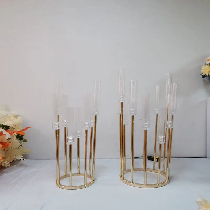New Iron Electroplated Golden Crystal Candlestick Wedding Props Wedding Hall Hotel Main Table Flowerware Decoration Ornaments