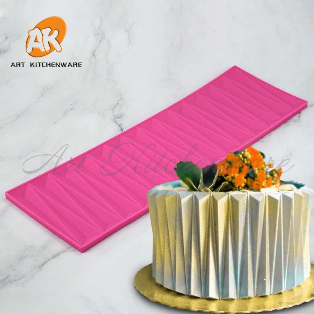3D Triangle Cake Lace Mat Silicone Fondant Molds Cake Decorating Tools Origami Cake Border Mould Pastry Baking Tools LFM-76