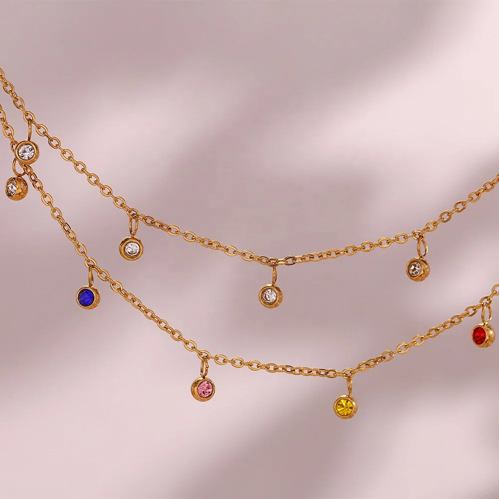 18K Gold Plated Fine Jewelry Anklets for Women Colorful Crystal Rhinestone 316L Stainless Steel for Parties