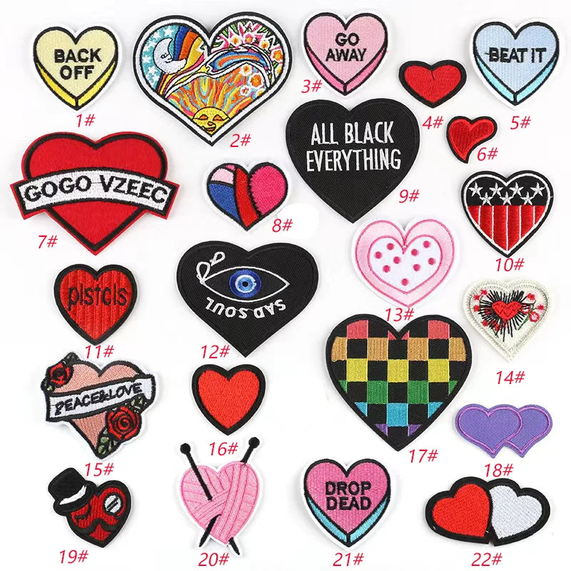 Wholesale Handmade Iron-On Embroidered Nonwoven Felt Heart Patches in White & Red for Kids Clothing