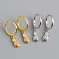 Fine 18k Gold 925 Sterling Silver Pineapple Fruit Pendant Zircon Hoop Earrings for Women