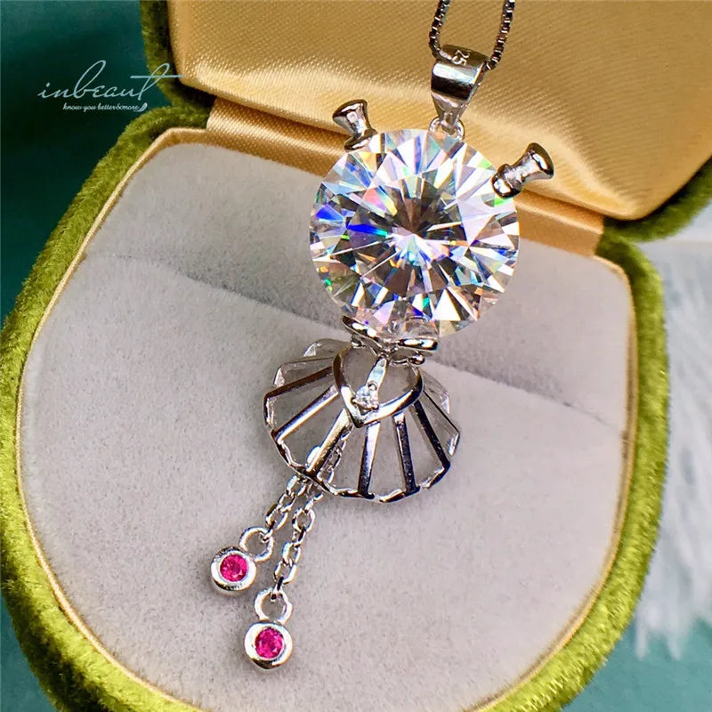 Silver 925 Original 13 Carat Brilliant Cut Diamond Test Past D Color Moissanite Cute Girl Pendant Necklace Women Fine Jewelry