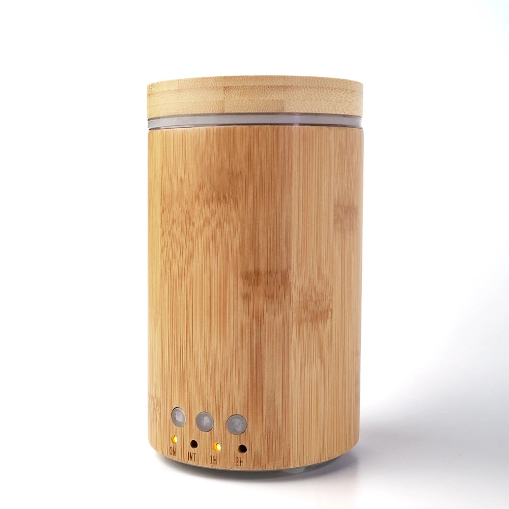Portable Ultrasonic Aromatherapy Water Diffuser Humidifier Real Bamboo 150ml Capacity 7-Color Lamp Household & Car Use