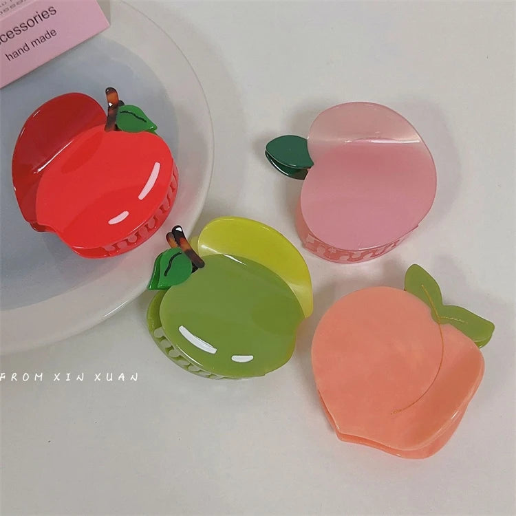 New Fashion Big Cute Fruit Peach Shape Pink Acetate Hair Claw with Pink Teeth