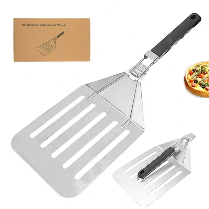 Non Stick Kitchen Metal 14 Inch Baking Rectangular Foldable Metal Stainless Steel Perforated Pizza Oven Shovel Peel/