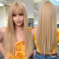 Factory Fast Delivery Light Blonde Long Straight Synthetic Wigs With Bangs for Women Wigs Heat Resistant Natural False Hair Wigs