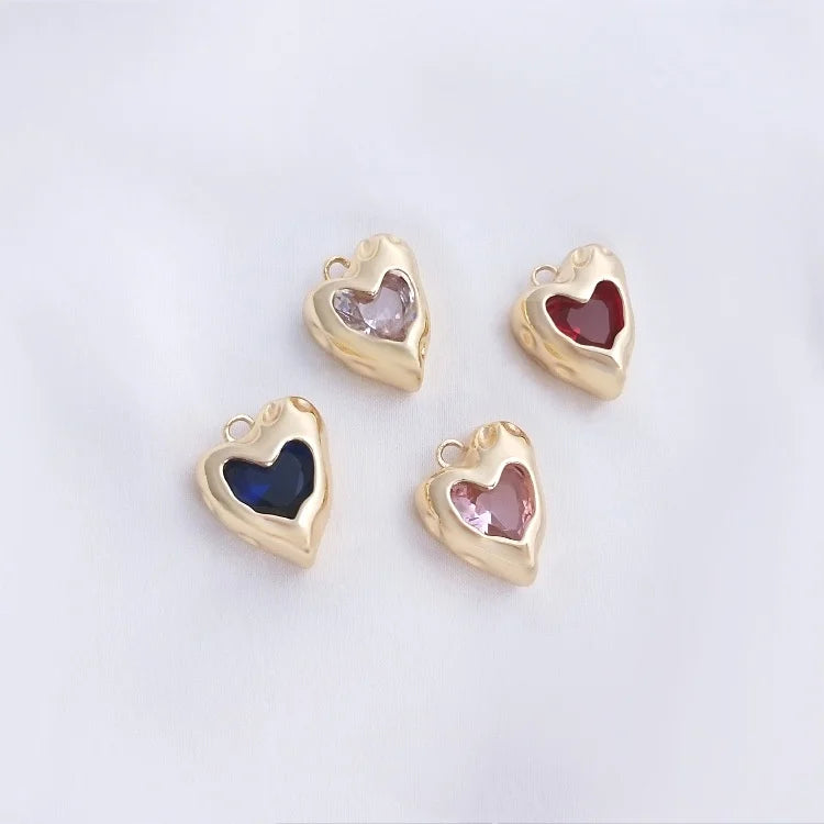 Fashion Peach Heart 14k Gold-plated Single Loop Inlaid Zircon Pendant for DIY Necklace Bracelet Jewelry Accessories Making
