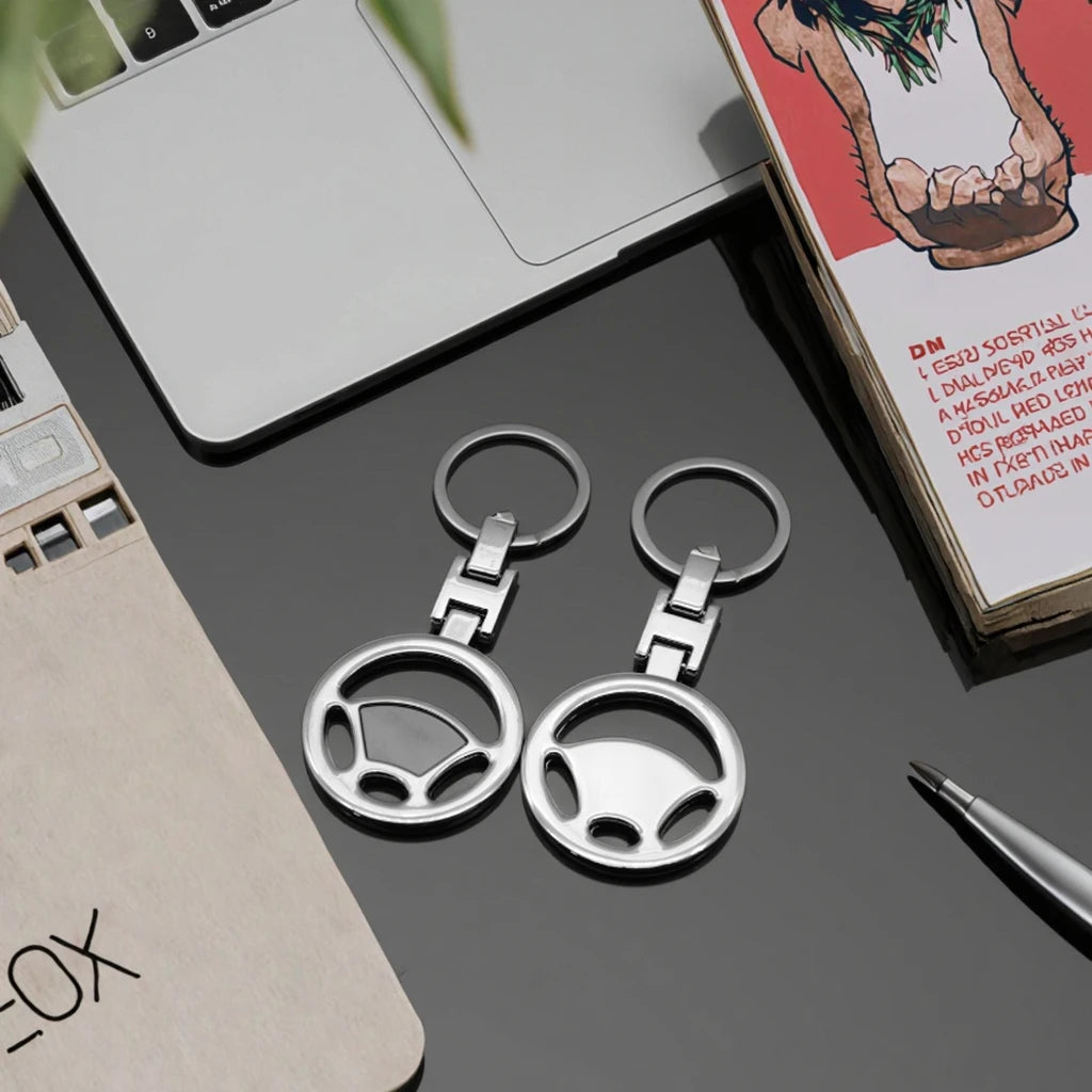Car Brand Promotional Keychain & Carabiner Metal Steering Wheel with Laser Engraving for Vehicle Promotion