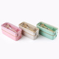 Microwave Safe Biodegradable Compartments Double Layer Wheat Straw Wheat Fiber Lunch Box with Cutlery