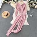 Women's Sets Summer Solid Full Sleeve Tops Casual High Waist Sweater Two Piece Set Jogging Suits Wholesale