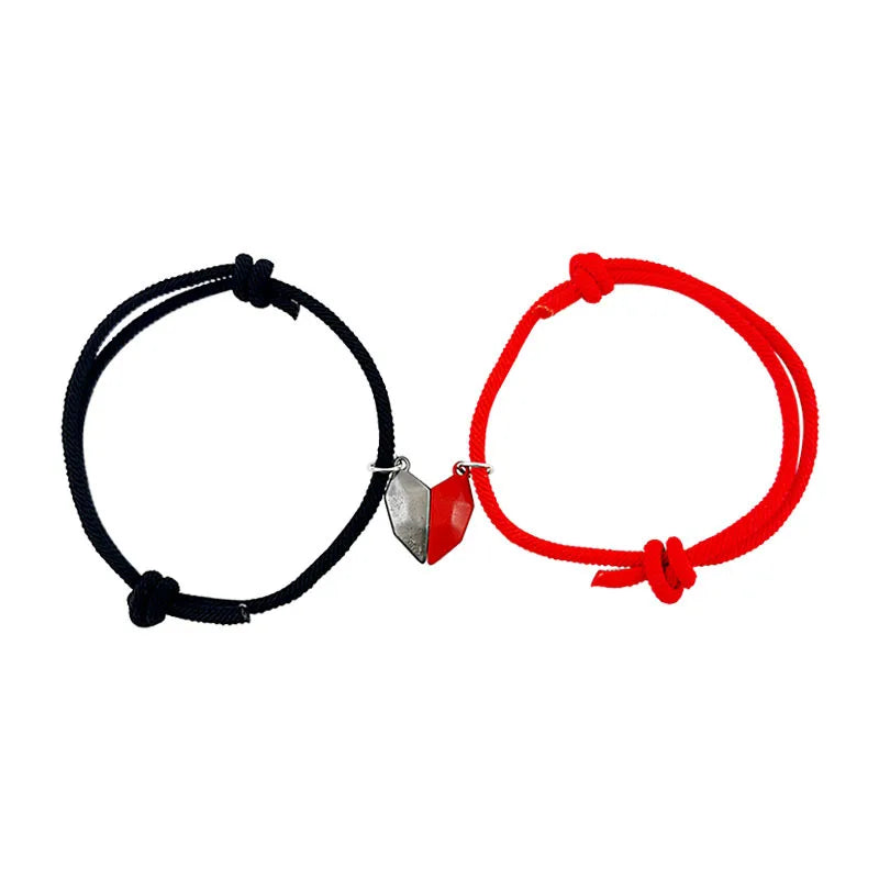 Black and White Love Wishing Stone Bracelet Broken Heart Magnetic Bracelet Braided Rope Adjustable Couple Bracelet