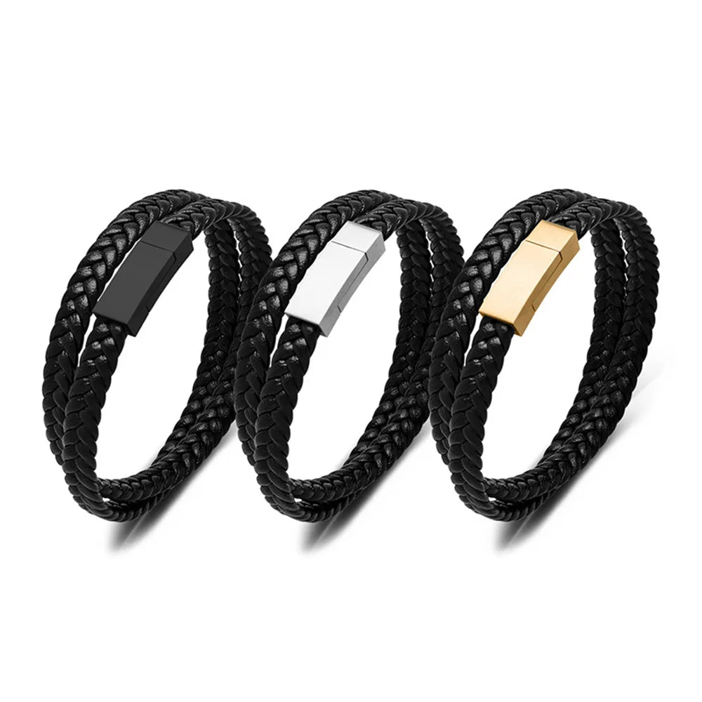 New Arrival Mens Leather Bracelet with Magnetic Clasp Multi-Layer Braided Leather Mens Bracelet for Men