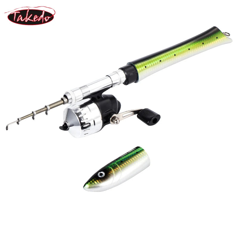 TAKEDO 1M 1.4M 1.6M Portable Fish Shape Telescopic Fishing Rod and Reel Kit Travel Rods Ice Fishing Reel Mini Rod