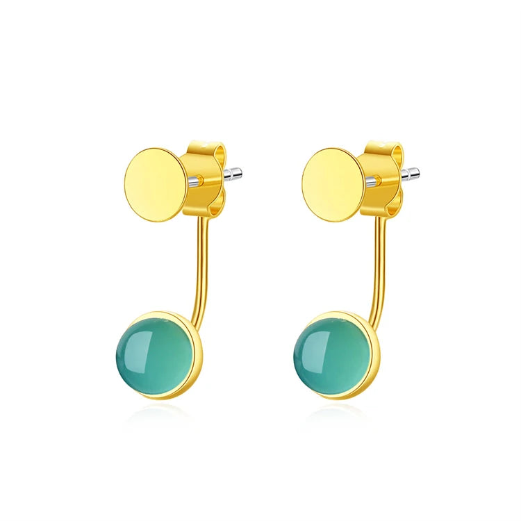 Fashion Fine Jewelry 925 Sterling Silver Jade Stud Earrings 18k Gold Women Simple Chalcedony Stud Earrings