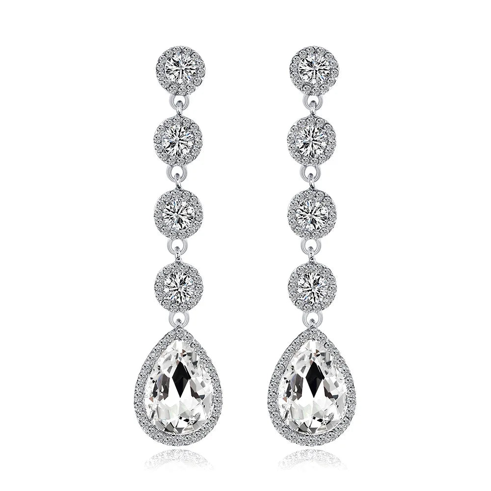 Miallo Crystal Earrings Round Drop Evening Wedding Silver Long Fashion Bridal Earrings