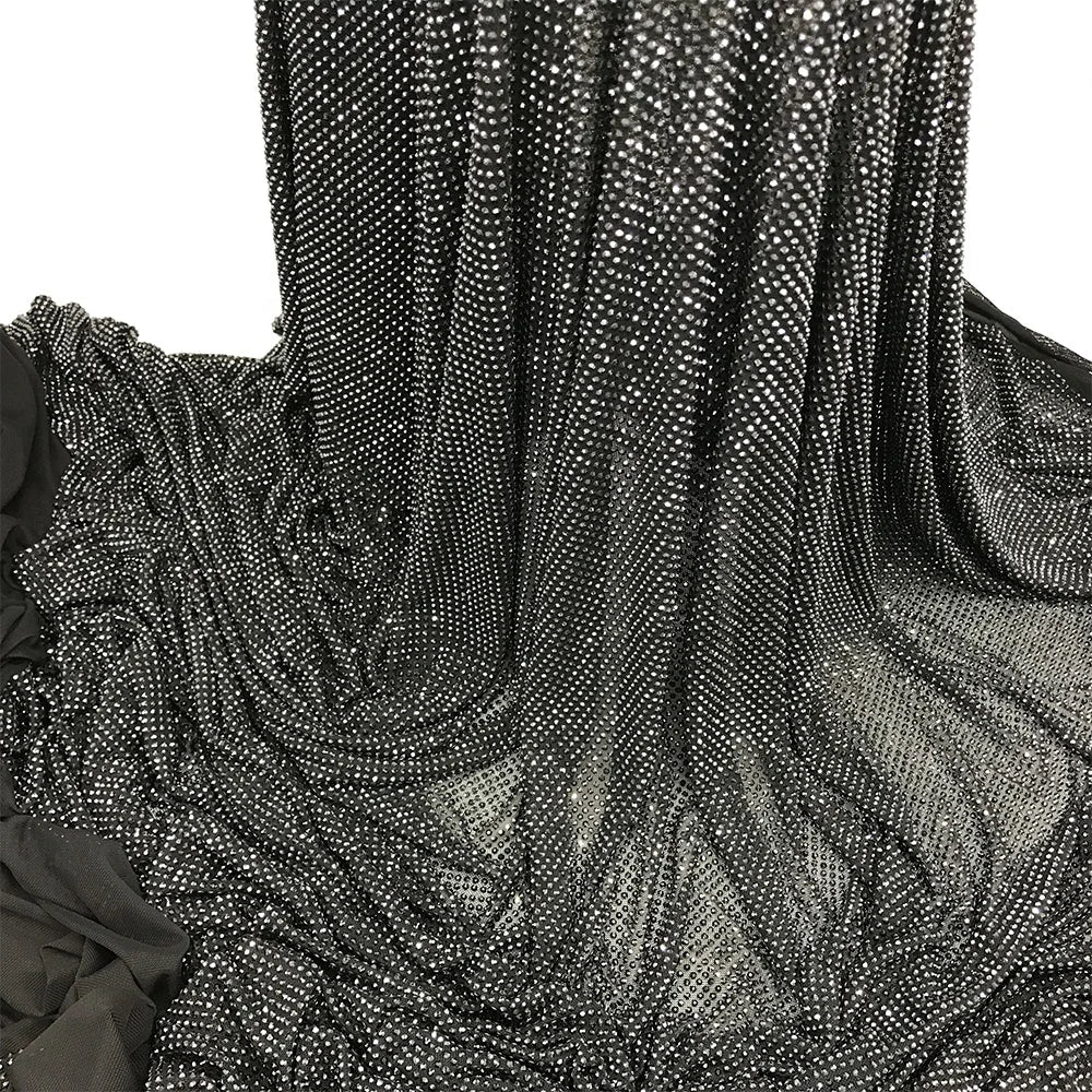 F001 Fashion Rhinestone Elastic Mesh Tulle Fabric Crystal Stretchable Rhinestone Fabric