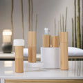 Custom Clear Glass Cylinder Bamboo Roll-On Perfume Bottle 3ml 5ml 10ml Screen Printed Natural Wooden Cover Box Packed Essential