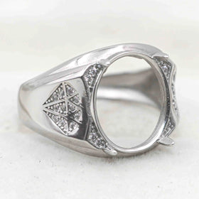Sterling Silver 12*14mm Semi Mount Men's Ring Frame Empty Blank Claw Setting S925 Base Holder Without Center Stone for DIY Inlay