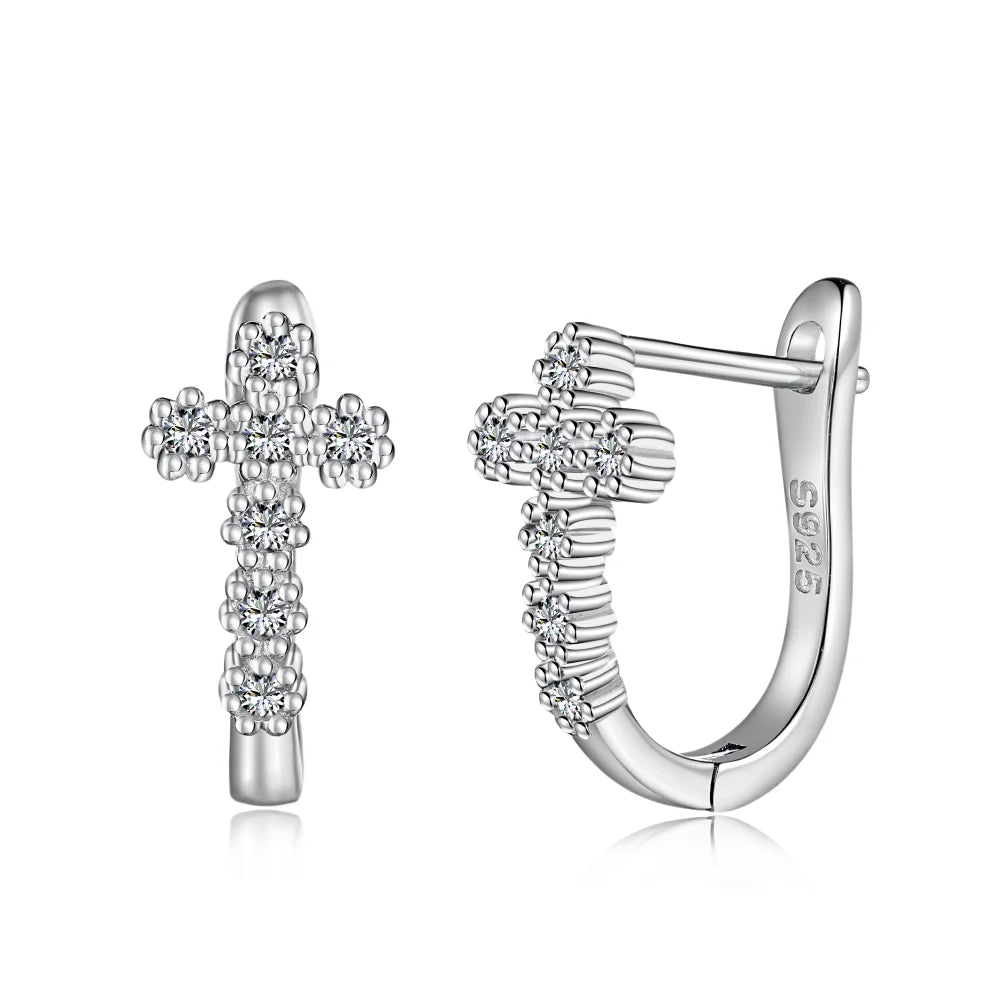 Dylam Tiny Design Women S925 Silver Rhodium Plated Cross Shape 5A Cubic Zirconia Clip-on Earrings for Dress up