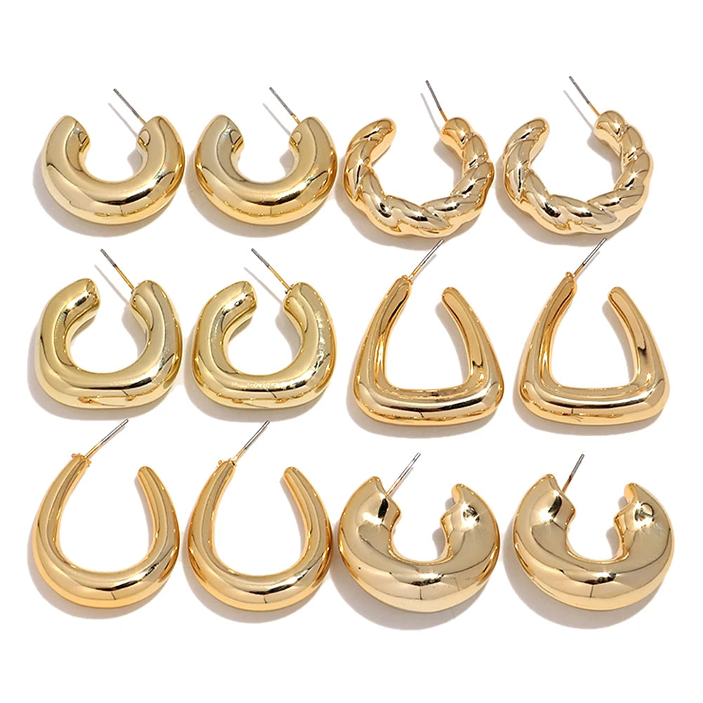 2025 Trendy Unisex Party Electroplated Durable Metallic Color Geometric Screw Bead Twisted Acrylic Hoop Earrings
