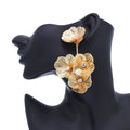 Elegant Retro Golden Flower Tassel Drop Earrings Stylish Exaggerated New Chinoiserie Design Accessible Luxury Fashion Accessory