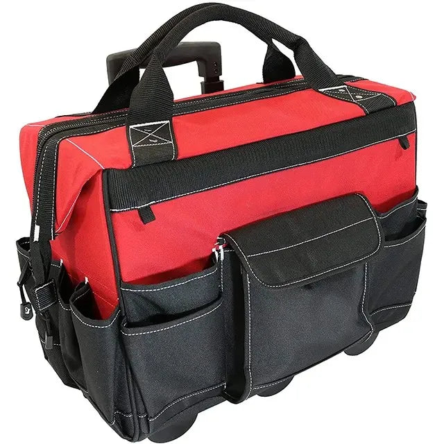 Heavy Duty Large Tool Bag with Wheels 24 Pockets Organizer Storage Box OEM Custom Logo 1000D Polyester