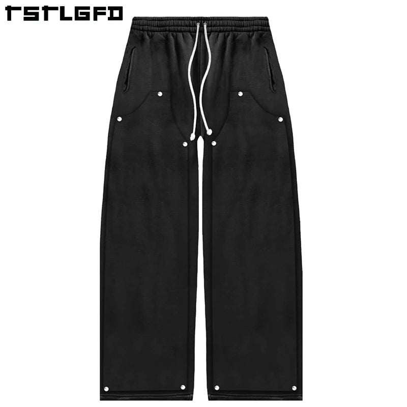 Custom French Terry Vintage Baggy Wide Leg Sweat Pants Blank Cotton Heavy Weight Acid Wash Flare Double Knee Sweatpants Men