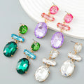 European and American Fashion Colored Green Diamond Earrings Alloy Glass Diamond Multilayer Geometric Pendant Earrings Female