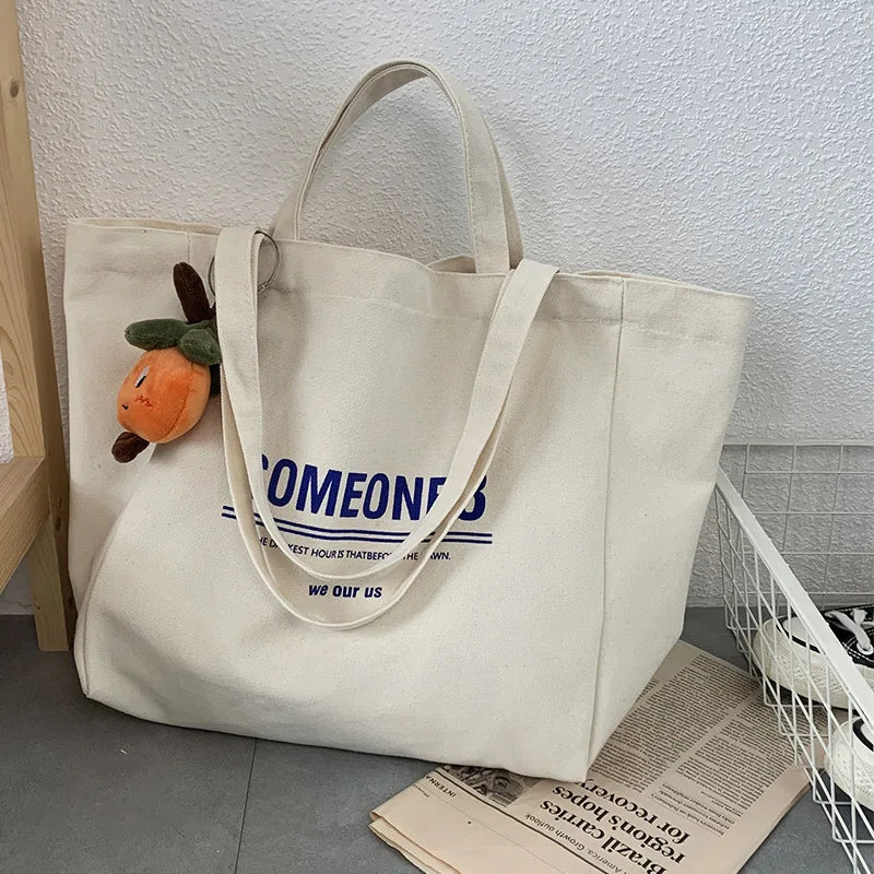 Hot Sale Outside Pocket Reusable Cloth Canvas Cotton Shopping Tote Bag With Custom Logo