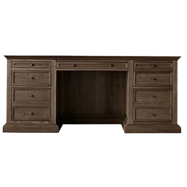 American Country Solid Wood Desk with Multi-Drawer Storage for Home Office
