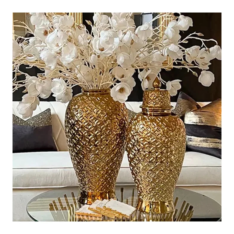 Ceramic Electroplated Golden General Ginger Jar Ceramic Vasse Indoor Home Desktop Decoration Light Luxury Crafts for Living