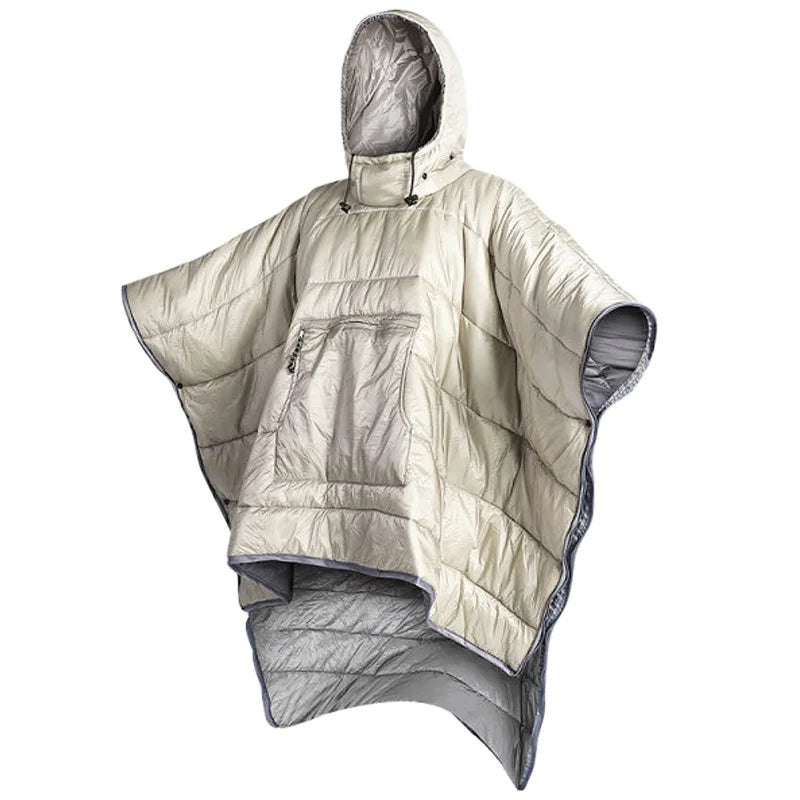 Hoodie Waterproof Poncho Blanket Duck Filled Lightweight Portable Wearable for Adults Kids Winter Outdoor Use 20D DWR Fabric