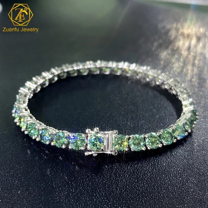 New Design Pass Diamond Tester Hip Hop Jewelry 925 Silver Iced Out 3mm 4mm 6.5mm Blue Green Color Moissanite Tennis Chain
