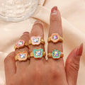 Trendy 2023 Fashion Jewelry Women Ring Stainless Steel Cute with Lovely Y2K Butterfly Flower Design Bling Bling Zircon Acrylic