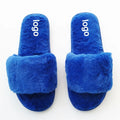 2023 Wholesale High-quality Winter Fluffy Fur Furry Blue Warm Plush Non Slip Flip Flops slippers for the UK