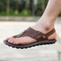 Men's Classic Handmade Leather Slippers Outdoor Casual Soft Flip-flops Wear-resistant and Anti-slip Rubber Sole