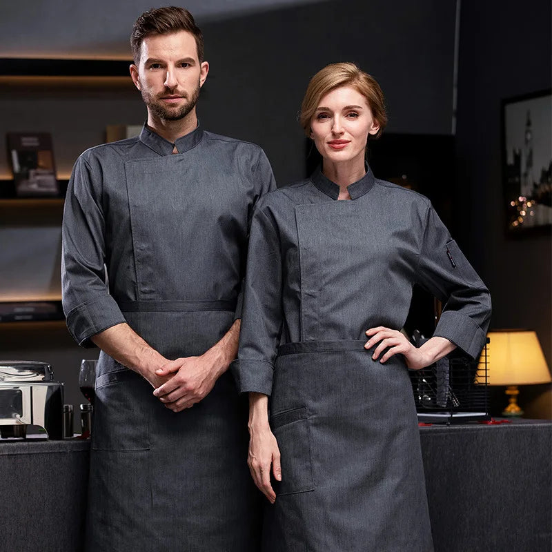 Factory logo Custom Men Women Unisex Kitchen Catering Long Sleeve Restaurant Cooking Cafe Jacket Cook Uniform Chef Coat