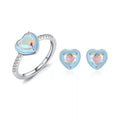 Hot Sale 925 Sterling Silver Blue Enamel Heart Zircon Women Engagement Jewelry Ring Earrings Set