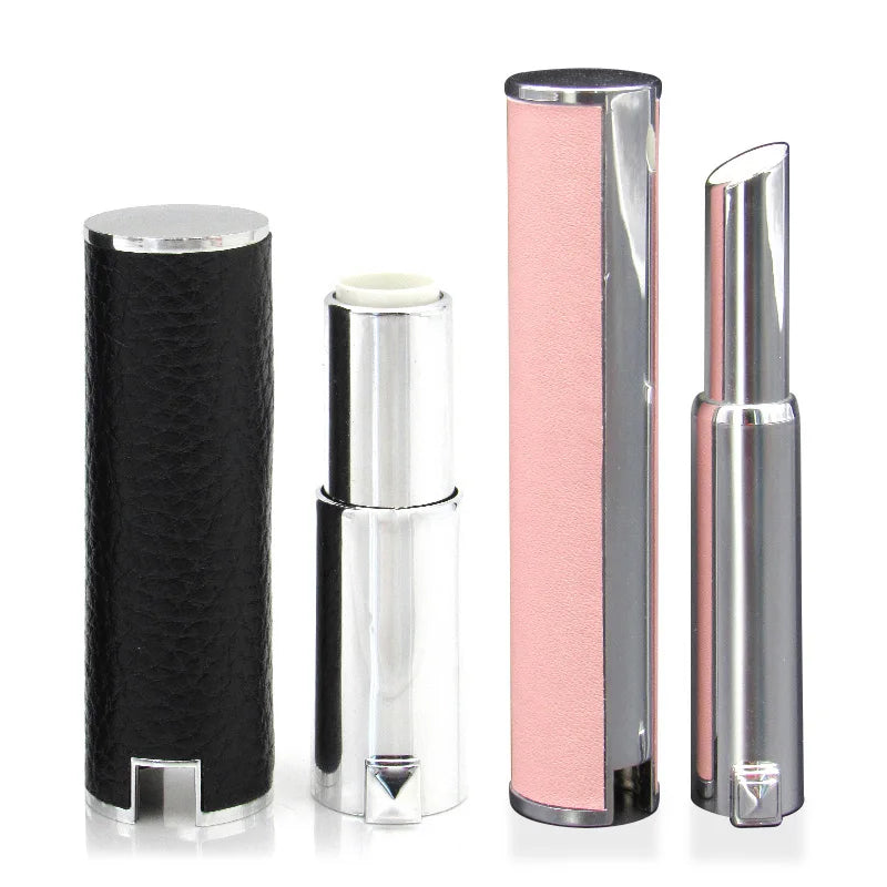 Stock Wholesale Fashion Makeup Round Frosted Imitation Leather Empty Lip Stick Cosmetic Plastic Tube Container Packaging