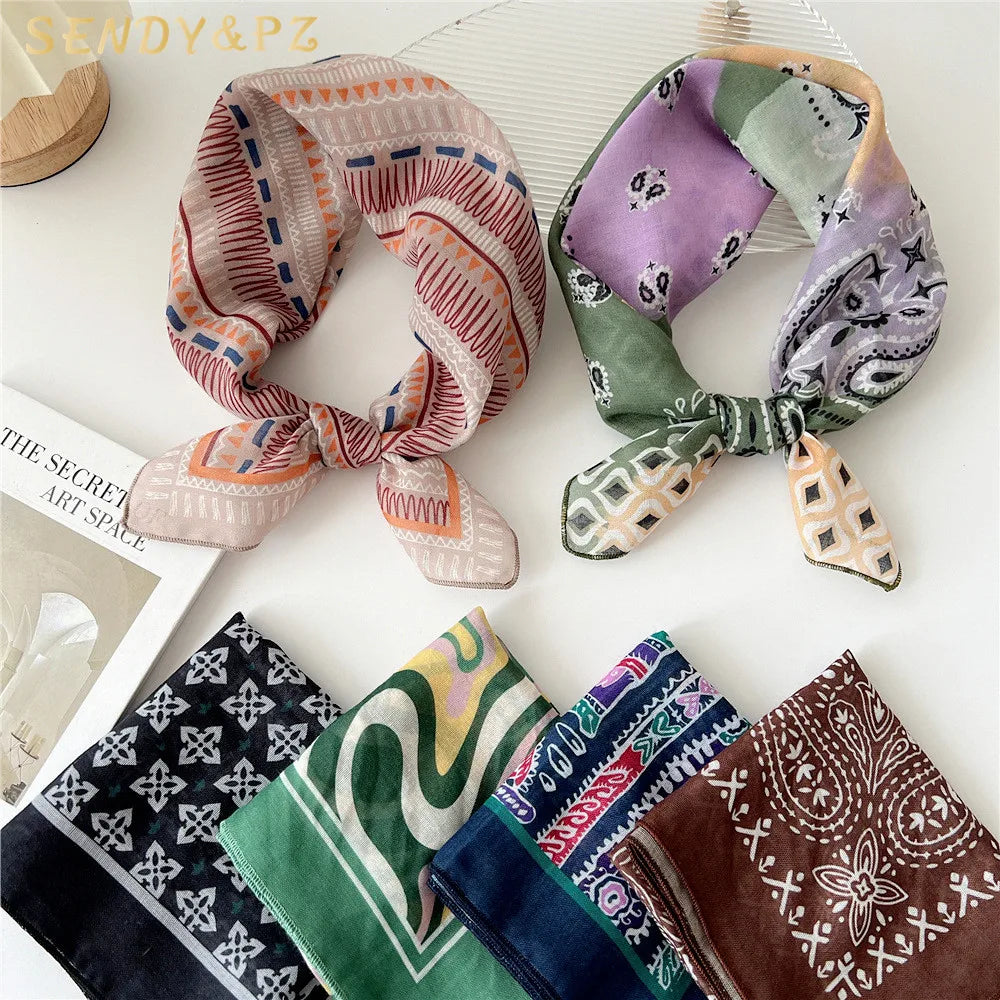 New Design Colorful Flower Printed Cotton 55*55cm Square Headscarf Floral Print Neckerchief Scarf Hijab for Women