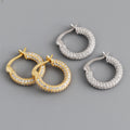 Fashion Jewelry 925 Silver Chunky Punk Chic Full Cz Diamond Round Hoop Earrings Gold Plated Hoop Earrings for Women