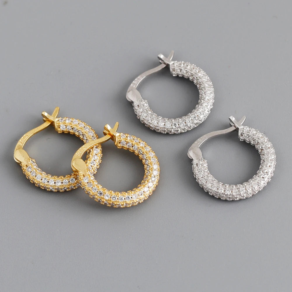 Fashion Jewelry 925 Silver Chunky Punk Chic Full Cz Diamond Round Hoop Earrings Gold Plated Hoop Earrings for Women